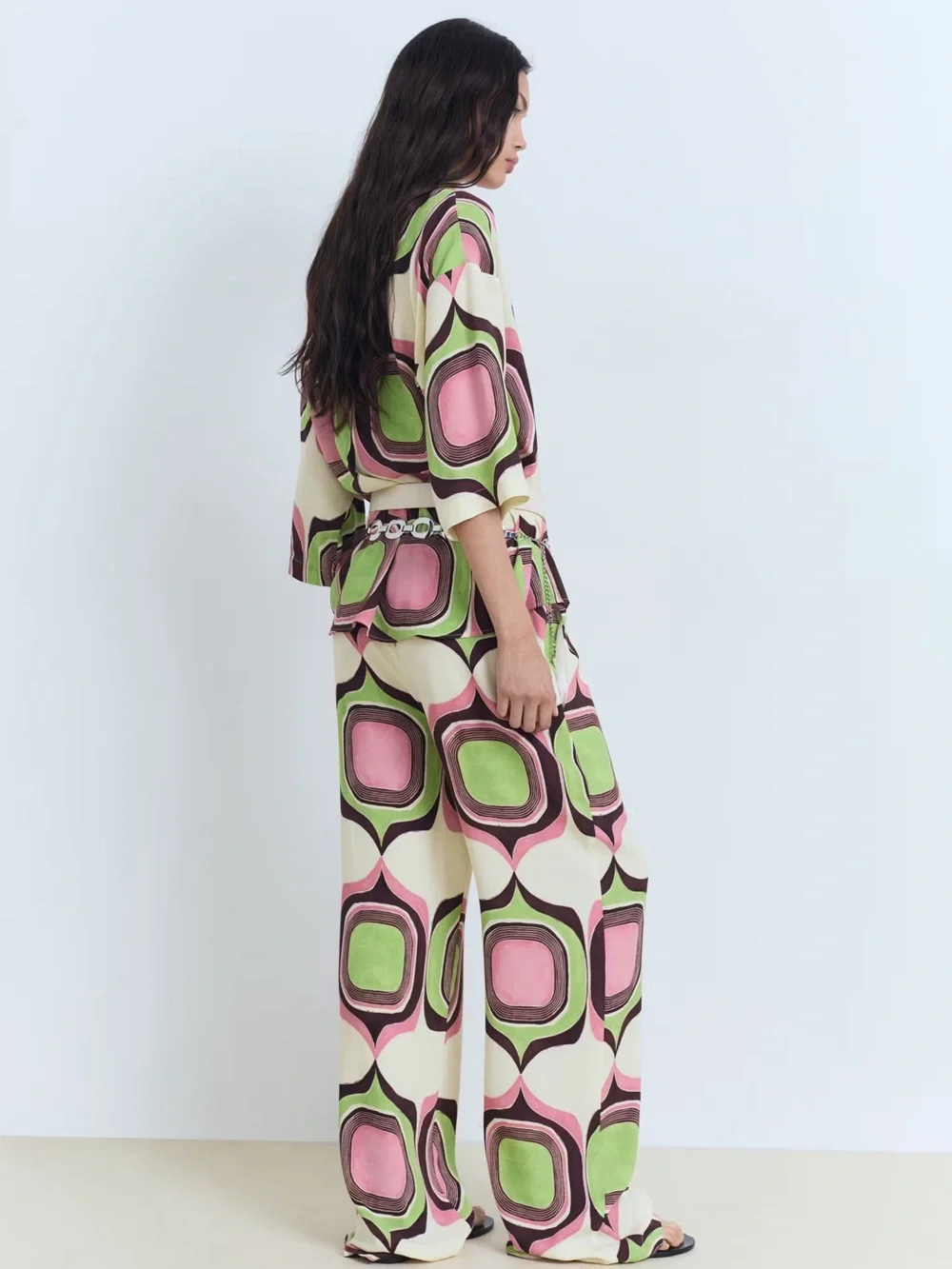 Mango Geometric print Co-ord set blouse + pants NWT
